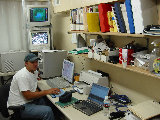 Luke Swartwood, an ATD engineering intern, at the S-Pol technician station. (R.Rilling, 2002-May-27)