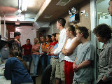 Perryton students visit S-Pol.  Frederic Fabry explains radar theory. (R.Rilling, 2002-May-14)