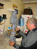 Jon Lutz inspects CSU/CHILL rotary joint prior to installation on S-Pol (R.Rilling, Nov-2001)